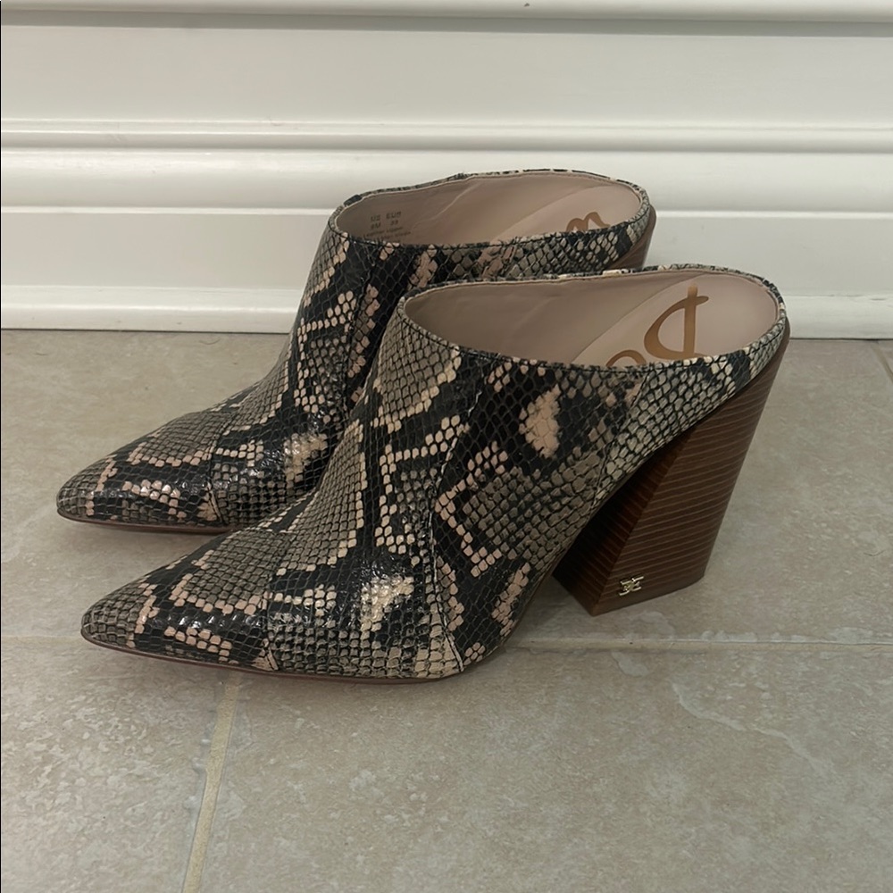 SAM Brown Mules with Wooden Block Heel